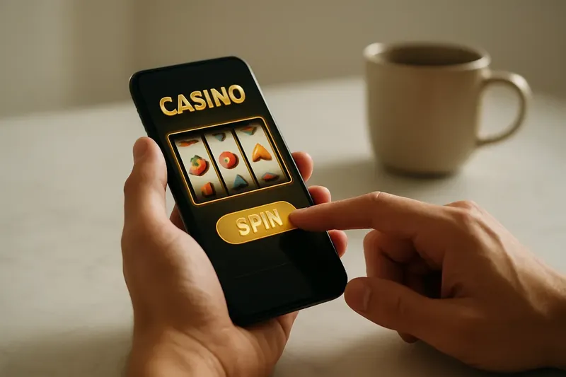 Man's hands tapping a mobile casino interface on phone