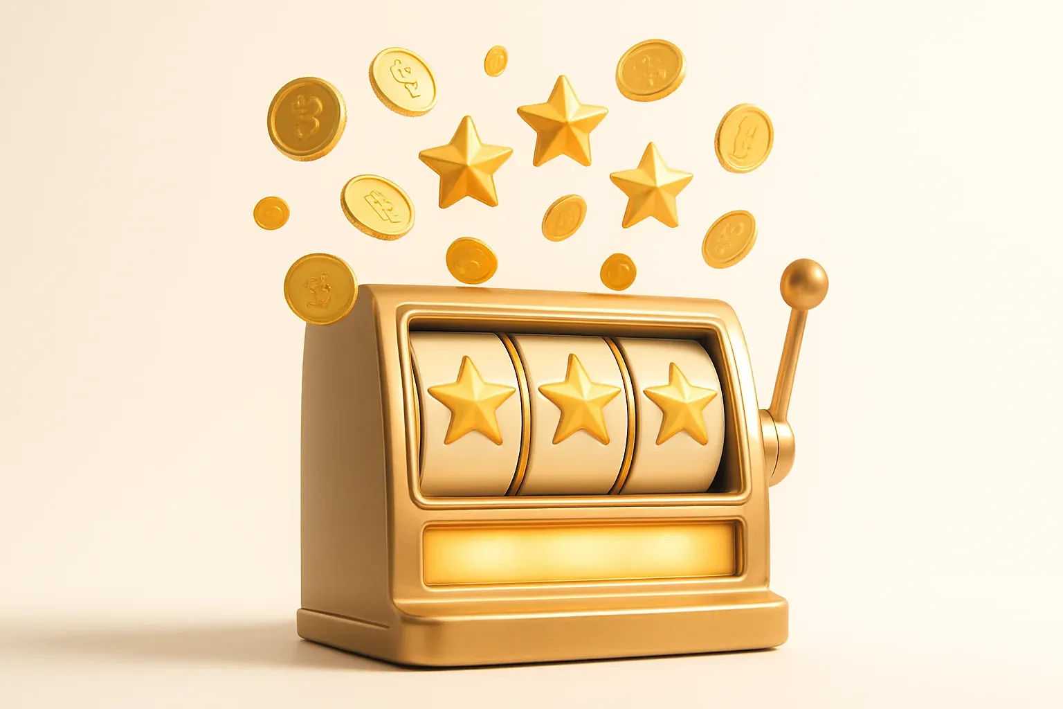 Jackpot Slot Scene Slot machine jackpot with floating coins and stars on white background